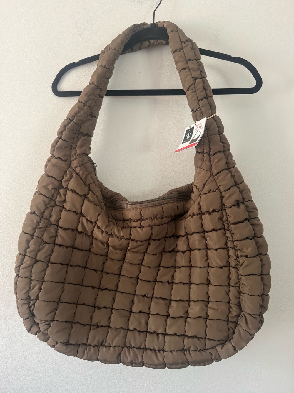 Quilted Puffer Shoulder Bag in Taupe